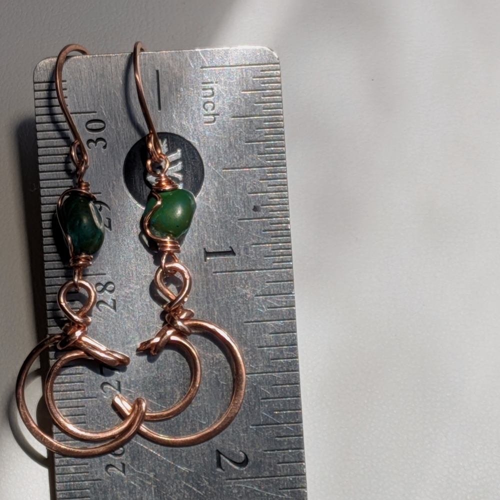 Dreamy Copper Moon Earrings Mediterranean Blue-Green Gemstones - Picture 5 of 12